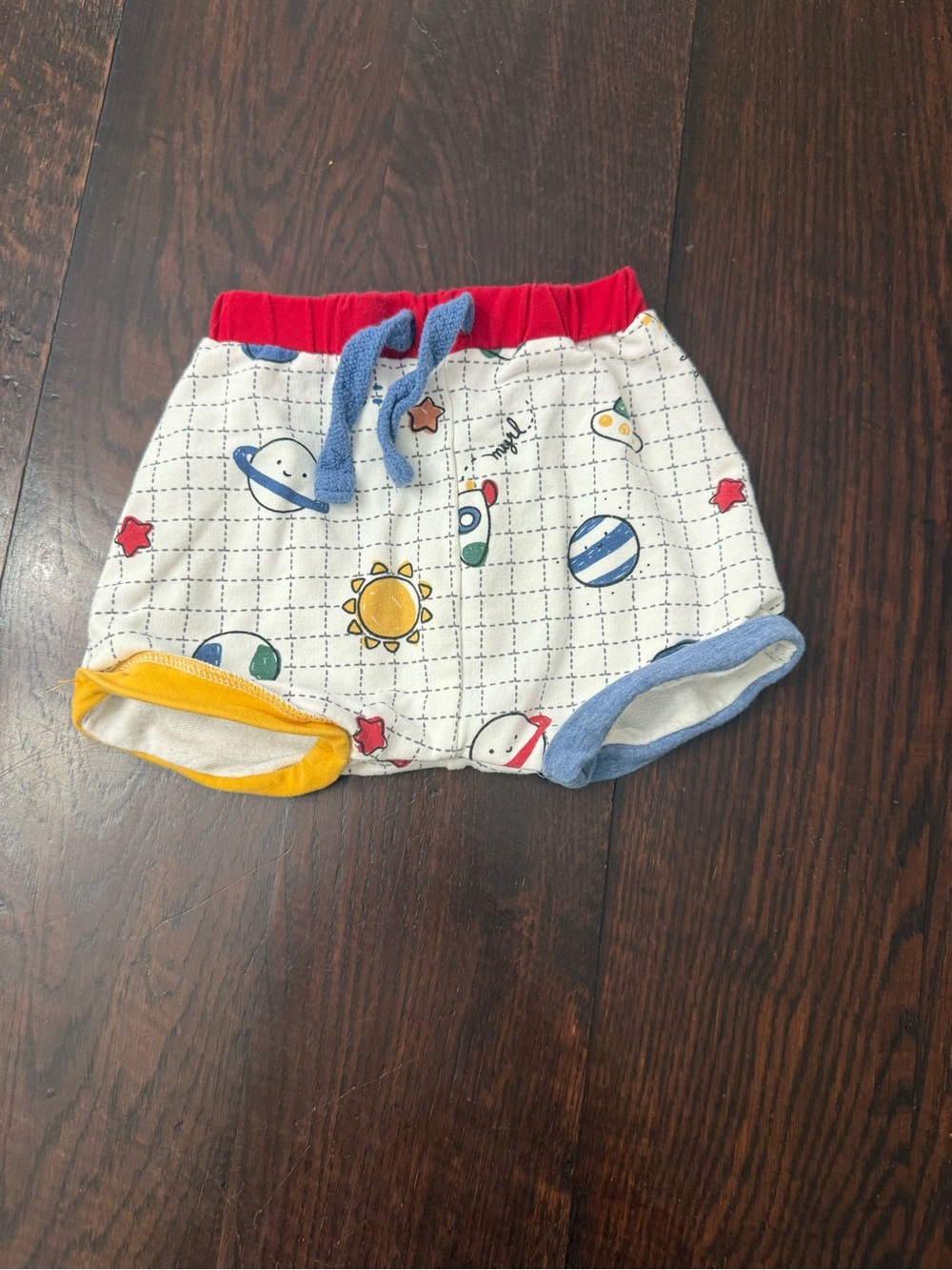 Mayoral Multicolor Space-Print Cotton Shorts with Red Waistband